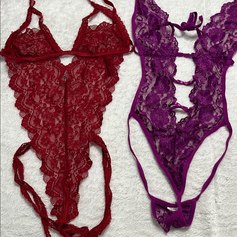 Lace Lingerie Sets- Red and Purple o/s